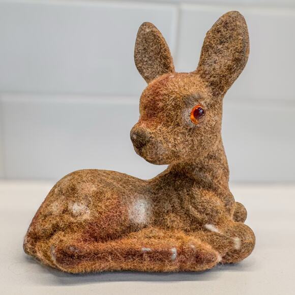 Vintage Fuzzy Flocked Fawn-CottageCore-Folk-Woodland-Whimsical-Country-5” Tall - Picture 8 of 8